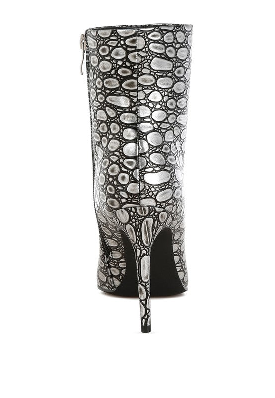 Moolah Embossed Stiletto Heel Ankle Boots - Tigbul's Variety Fashion Shop