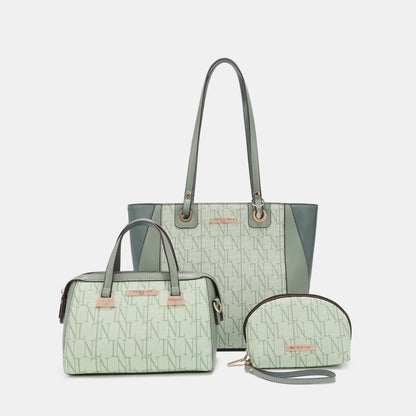 Green Nicole Lee USA 3-Piece Letter Print Texture Handbag Set - Tigbuls Variety Fashion