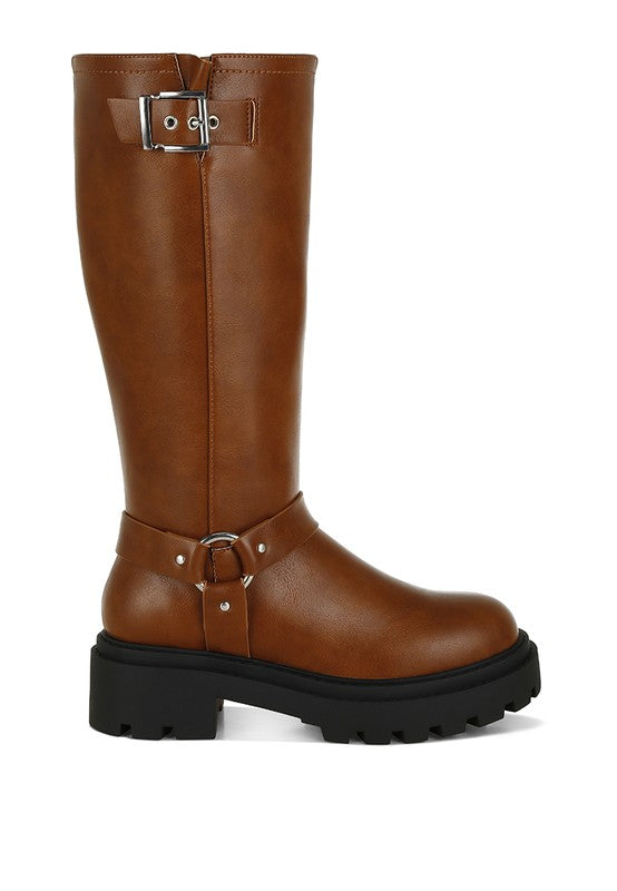 Taimen Harnes Detail Long Boots - Tigbul's Variety Fashion Shop