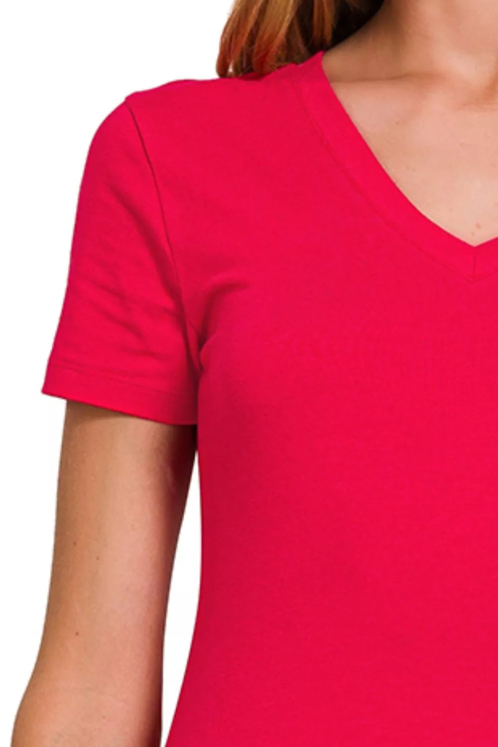 Zenana Basic Cotton V-Neck Short Sleeve T-Shirt - Tigbul's Variety Fashion Shop