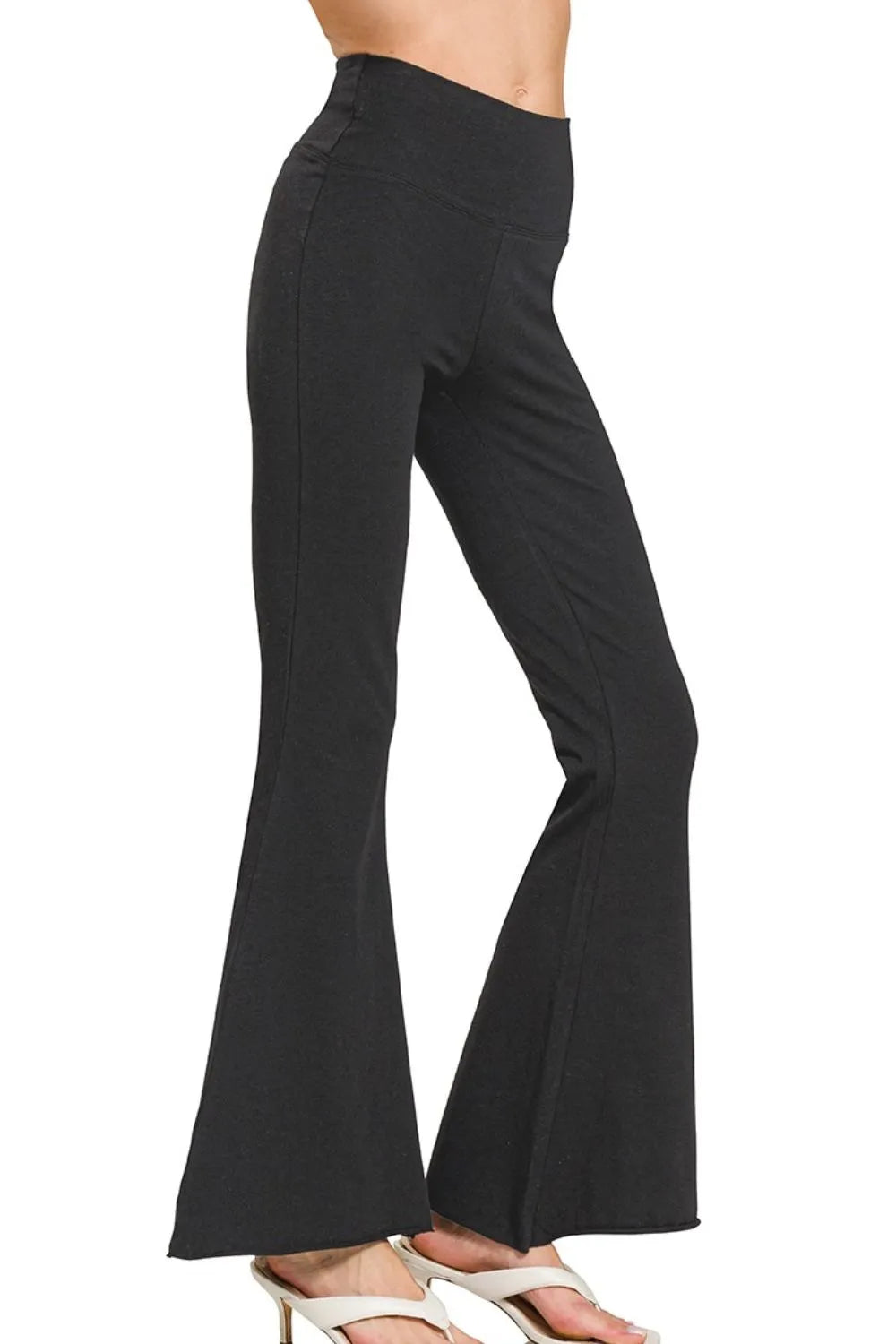 Zenana Raw Edge Hem Flare Yoga Pants - Tigbul's Variety Fashion Shop