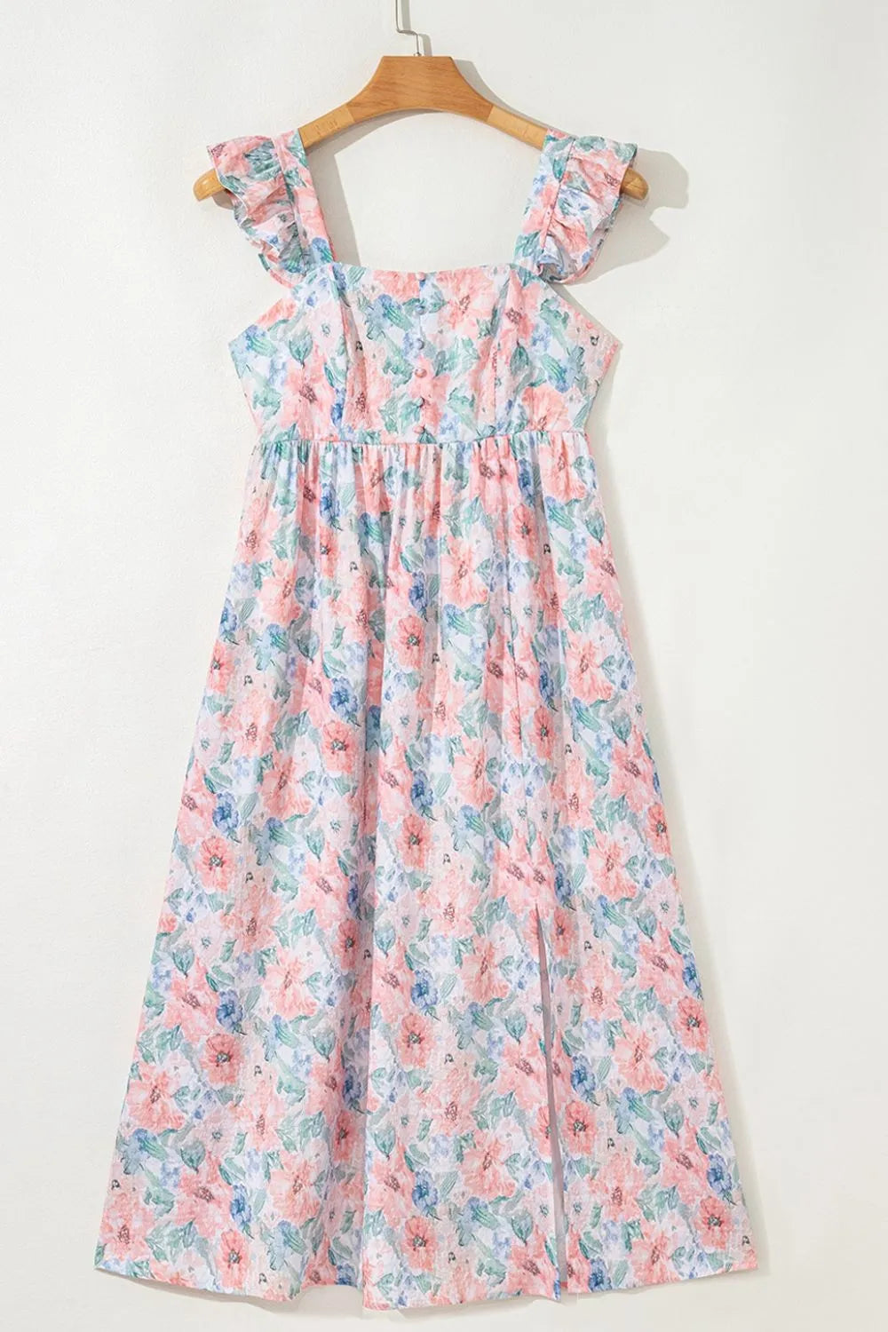 Pink Floral Colorblock Flutter Straps Flowy Dress - Tigbul's Variety Fashion Shop