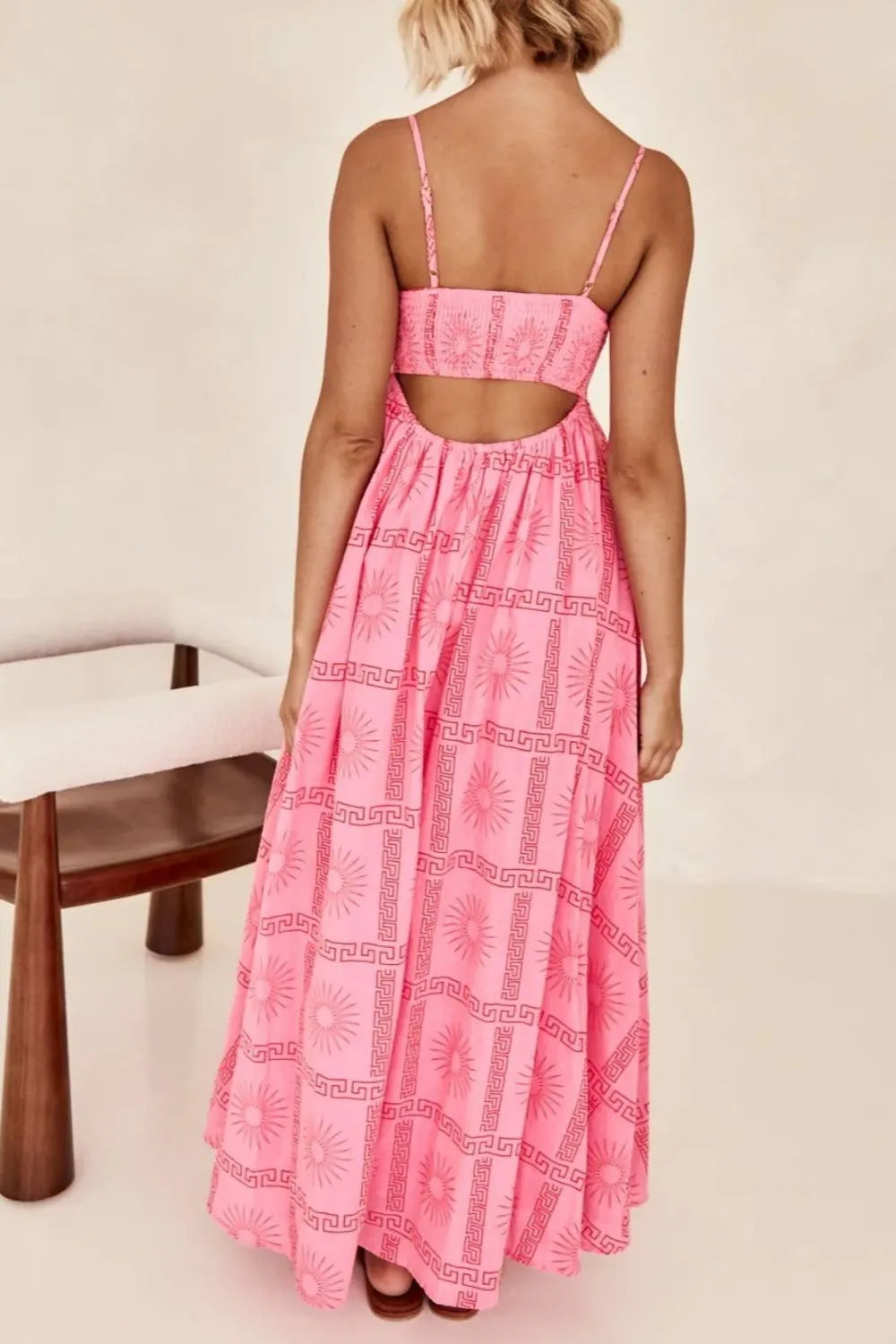 Cutout Back Printed Square Neck Maxi Cami Dress - Tigbul's Variety Fashion Shop