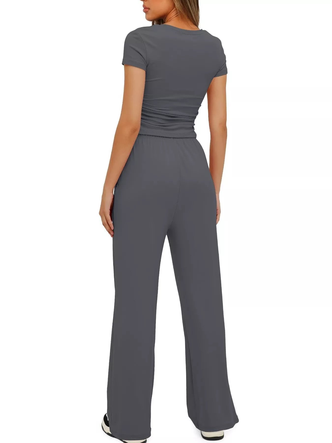 Round Neck Short Sleeve T-Shirt and Pants Set - Tigbul's Variety Fashion Shop