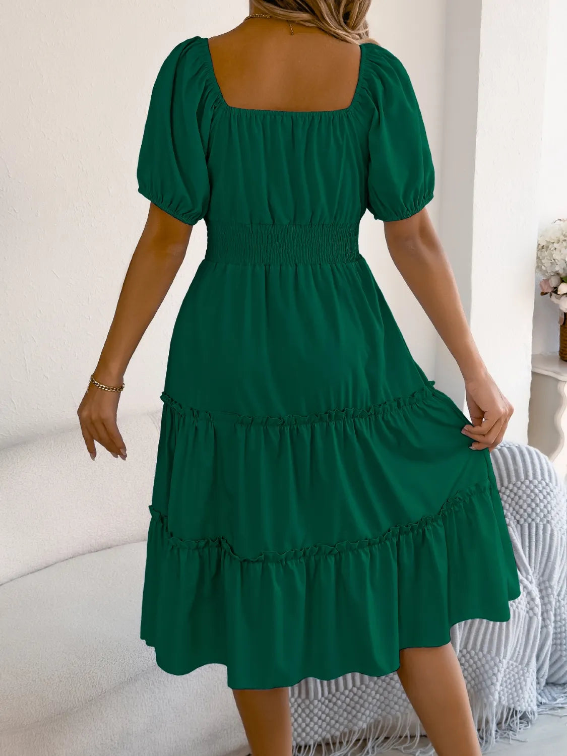 Square Neck Short Puff Sleeve Dress - Tigbul's Variety Fashion Shop