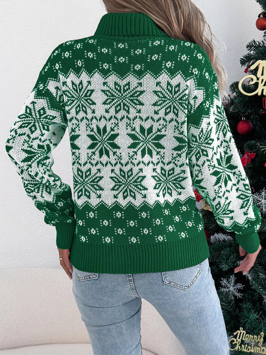 Christmas Snowflake Turtleneck Long Sleeve Sweater - Tigbul's Variety Fashion Shop