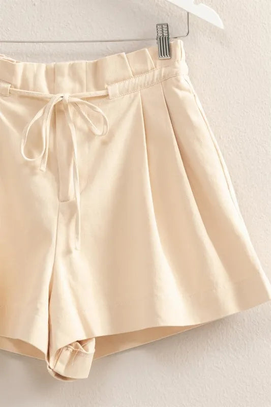 Beige High-Waisted Washed Twill Paperbag Shorts - Tigbul's Variety Fashion Shop