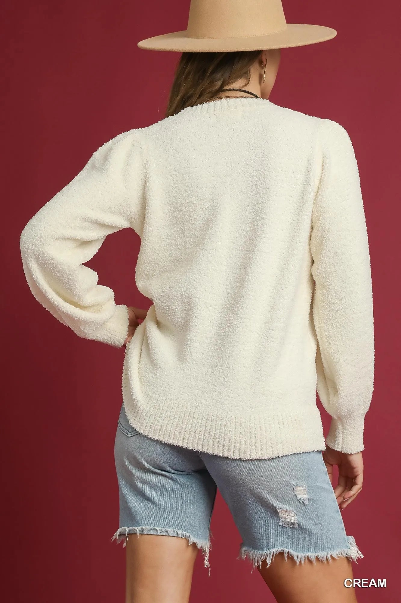 Umgee Textured Long Sleeve Sweater with Ribbed Trim - Tigbul's Variety Fashion Shop