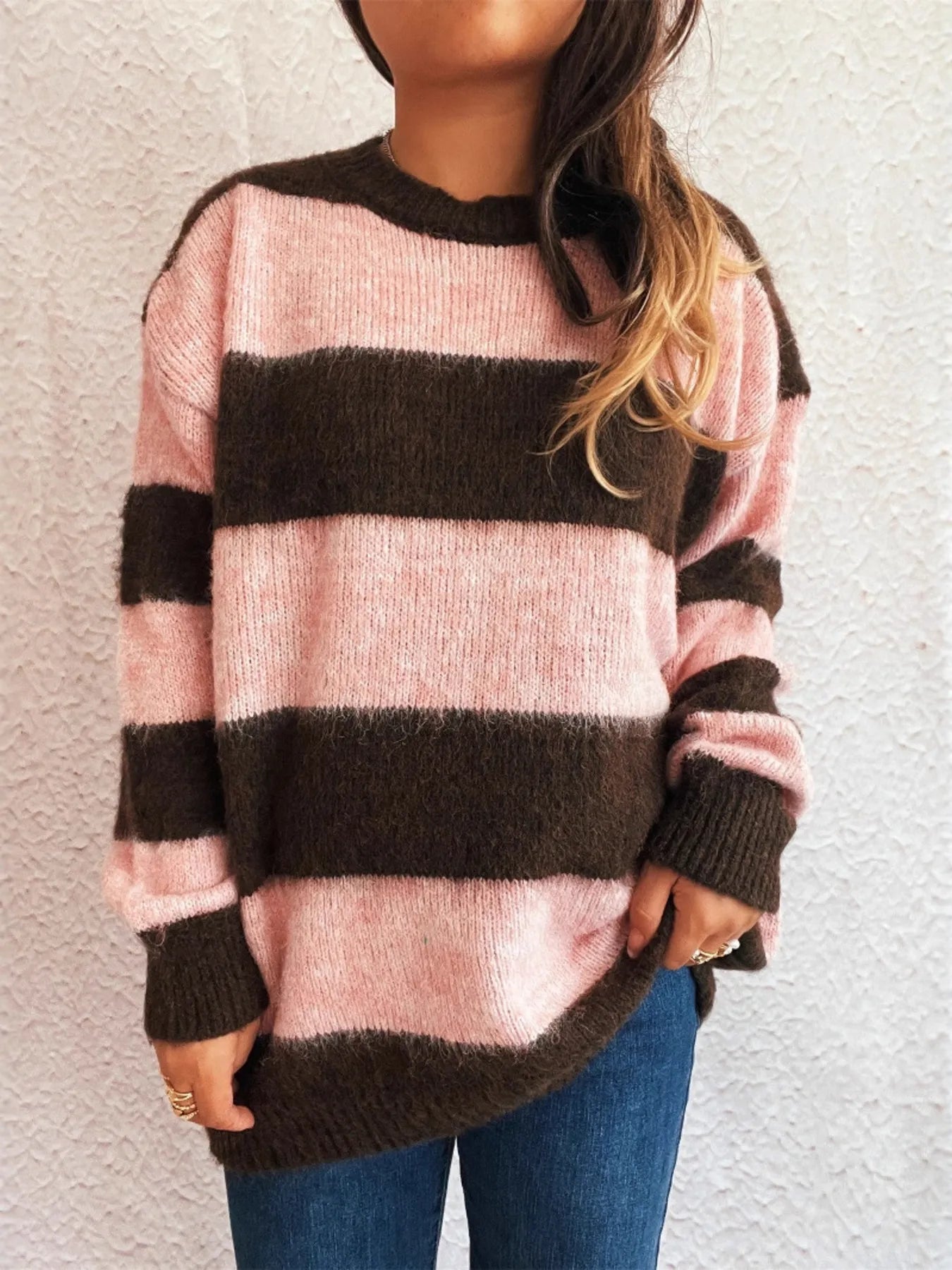 Striped Contrast Long Sleeve Sweater - Tigbul's Variety Fashion Shop