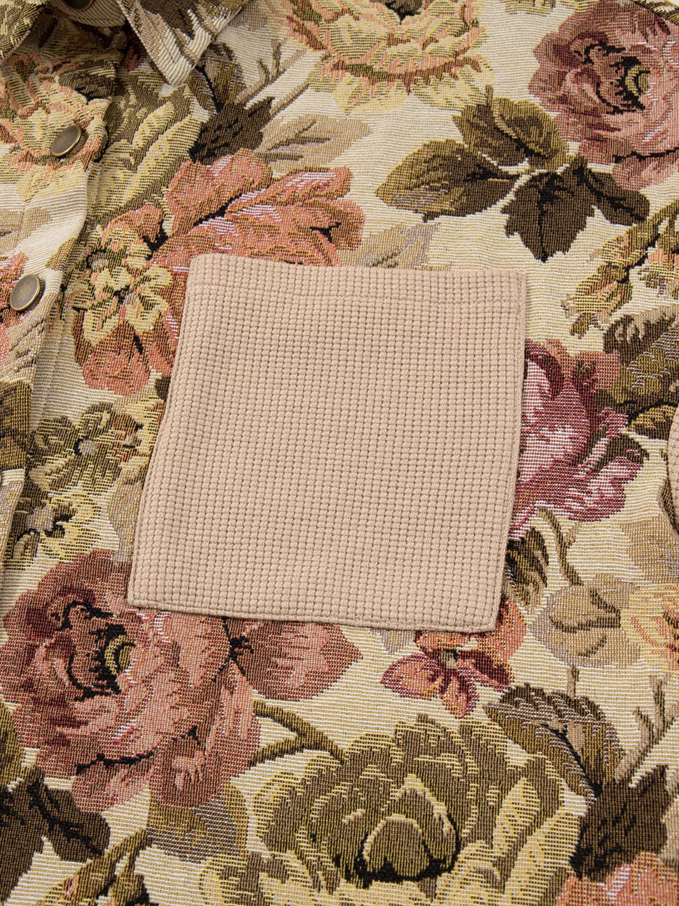 Floral Waffle Knit Patchwork Chest Pockets Buttoned Jacket - Tigbul's Variety Fashion Shop