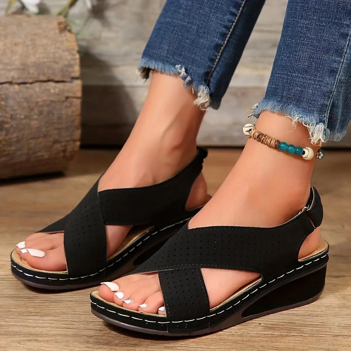 Criss-Cross Comfort Wedge Sandals - Tigbul's Variety Fashion Shop