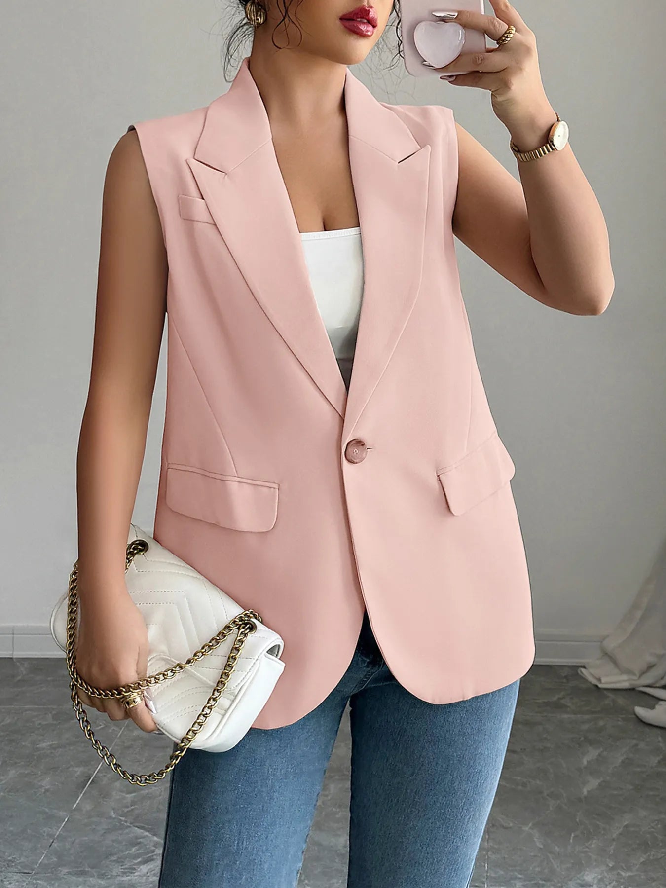 One Button V-Neck Blazer Vest Coat - Tigbul's Variety Fashion Shop