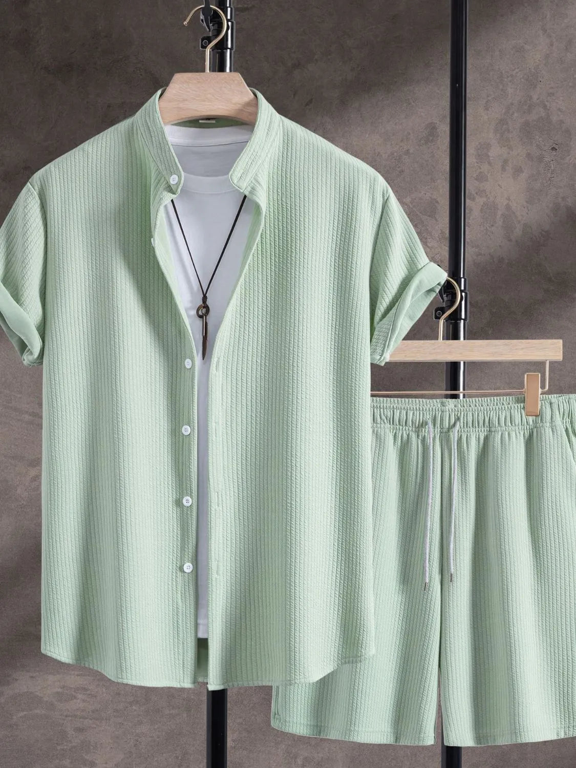 Men's Ribbed Short Sleeve Shirt and Shorts Set - Tigbul's Variety Fashion Shop