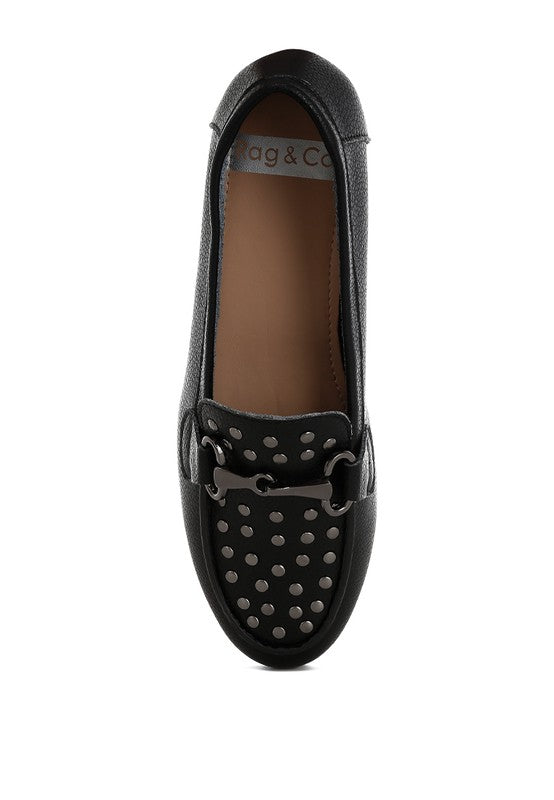 Modaha Horsebit & Embellished Real Black Leather Loafers - Tigbul's Variety Fashion Shop