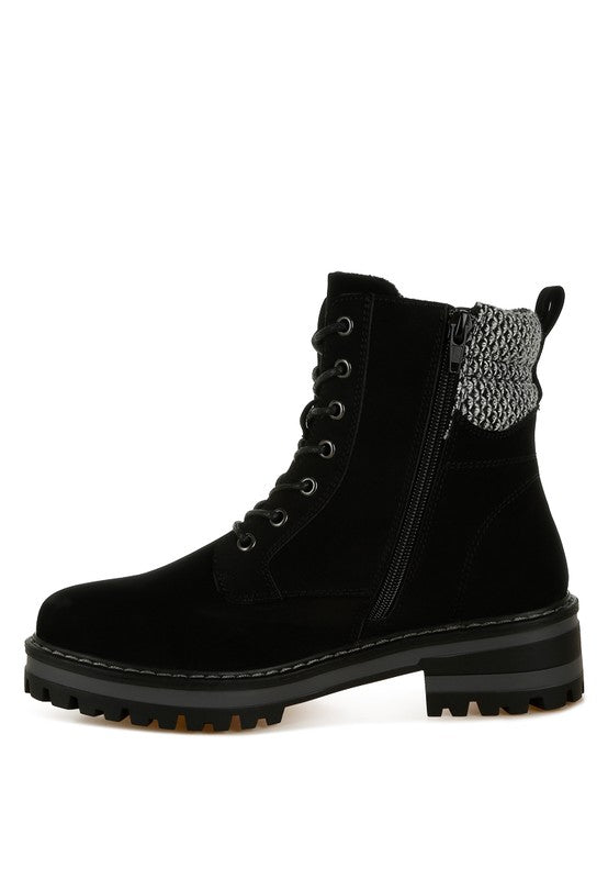 Mahisha Knitted Collar Zip-Up Hiker Boots - Tigbul's Variety Fashion Shop