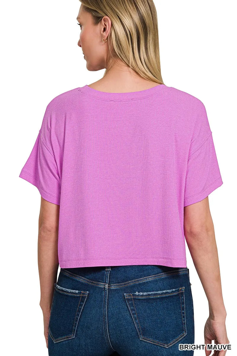 Zenana Ribbed Round-Neck Crop T-Shirt - Tigbul's Variety Fashion Shop