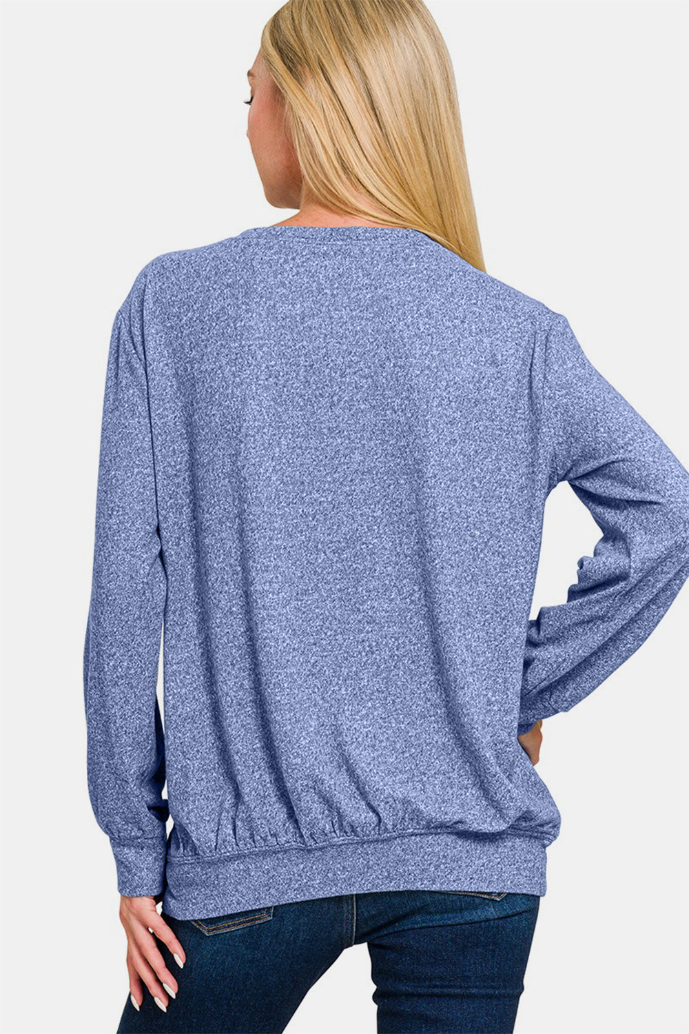 Light Navy Melange Round Neck Top - Tigbul's Variety Fashion Shop