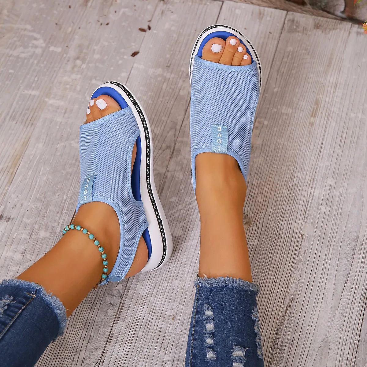 Mesh Open Toe Platform Sandals - Tigbul's Variety Fashion Shop