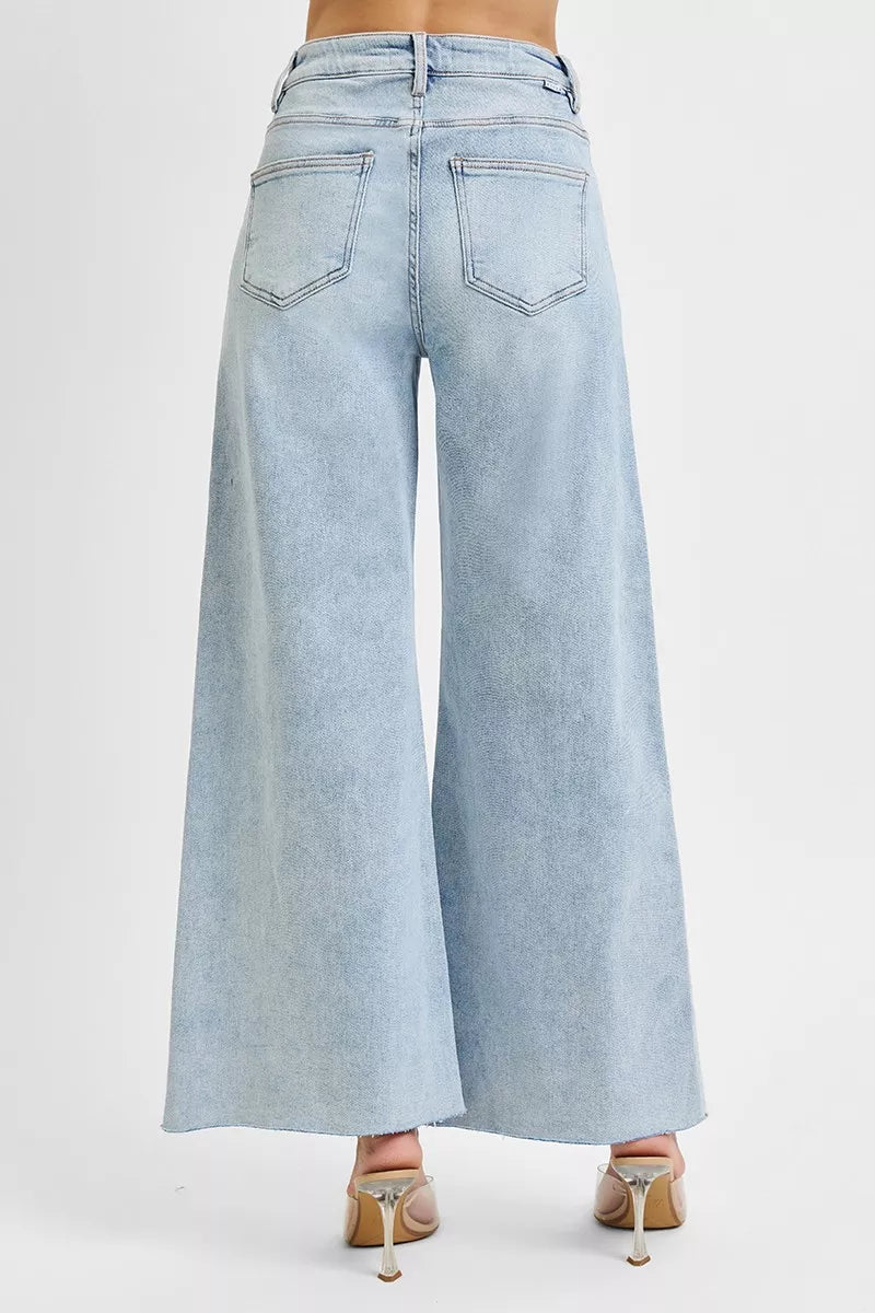 RISEN Full Size High Rise Ankle Wide Palazzo Jeans Plus Size - Tigbul's Variety Fashion Shop