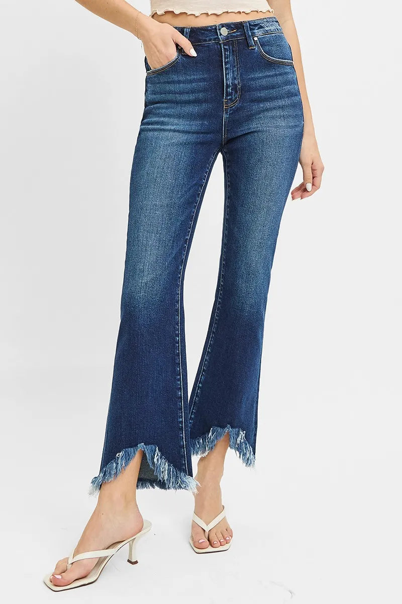 RISEN High Rise Crop Bootcut Fray Hem Jeans - Tigbul's Variety Fashion Shop