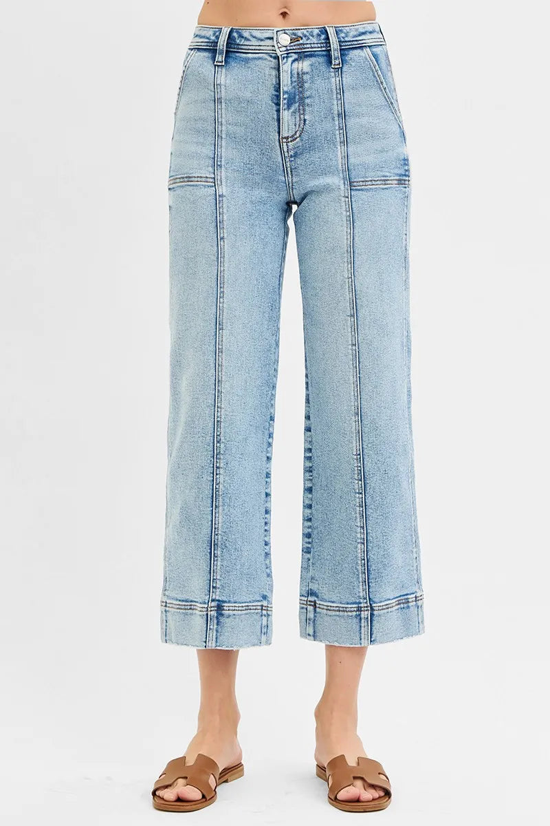 RISEN Full Size High Rise Crop Wide Front Seam Detailed Jeans Plus Size - Tigbul's Variety Fashion Shop