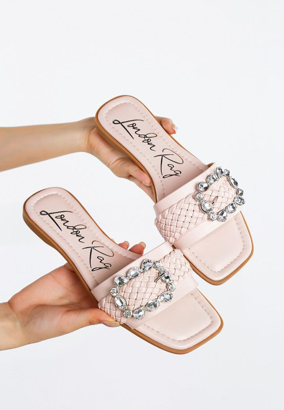 Hazbin Diamante Flat Sandals - Tigbul's Variety Fashion Shop