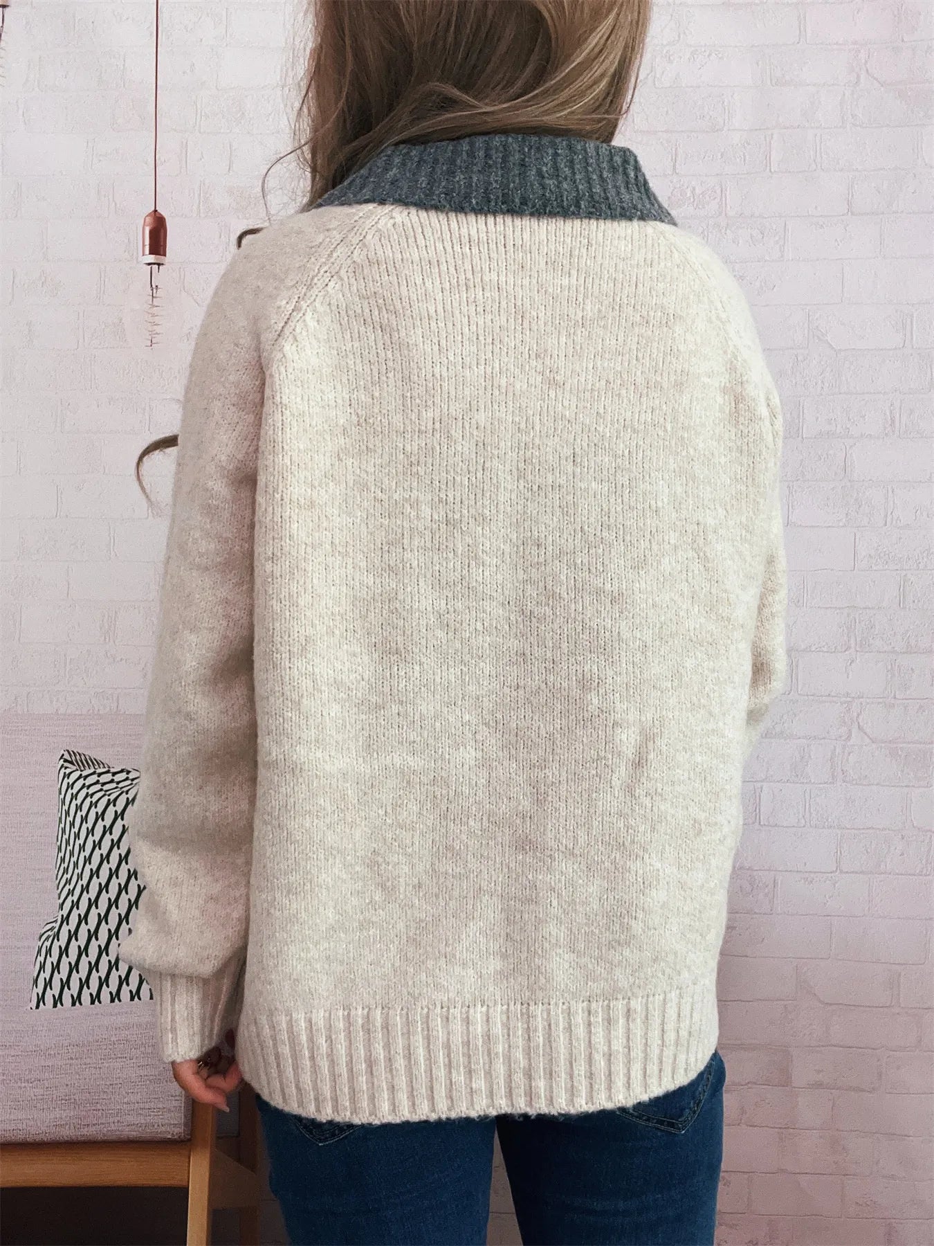 Contrast Collar Zip-Up Cardigan - Tigbul's Variety Fashion Shop