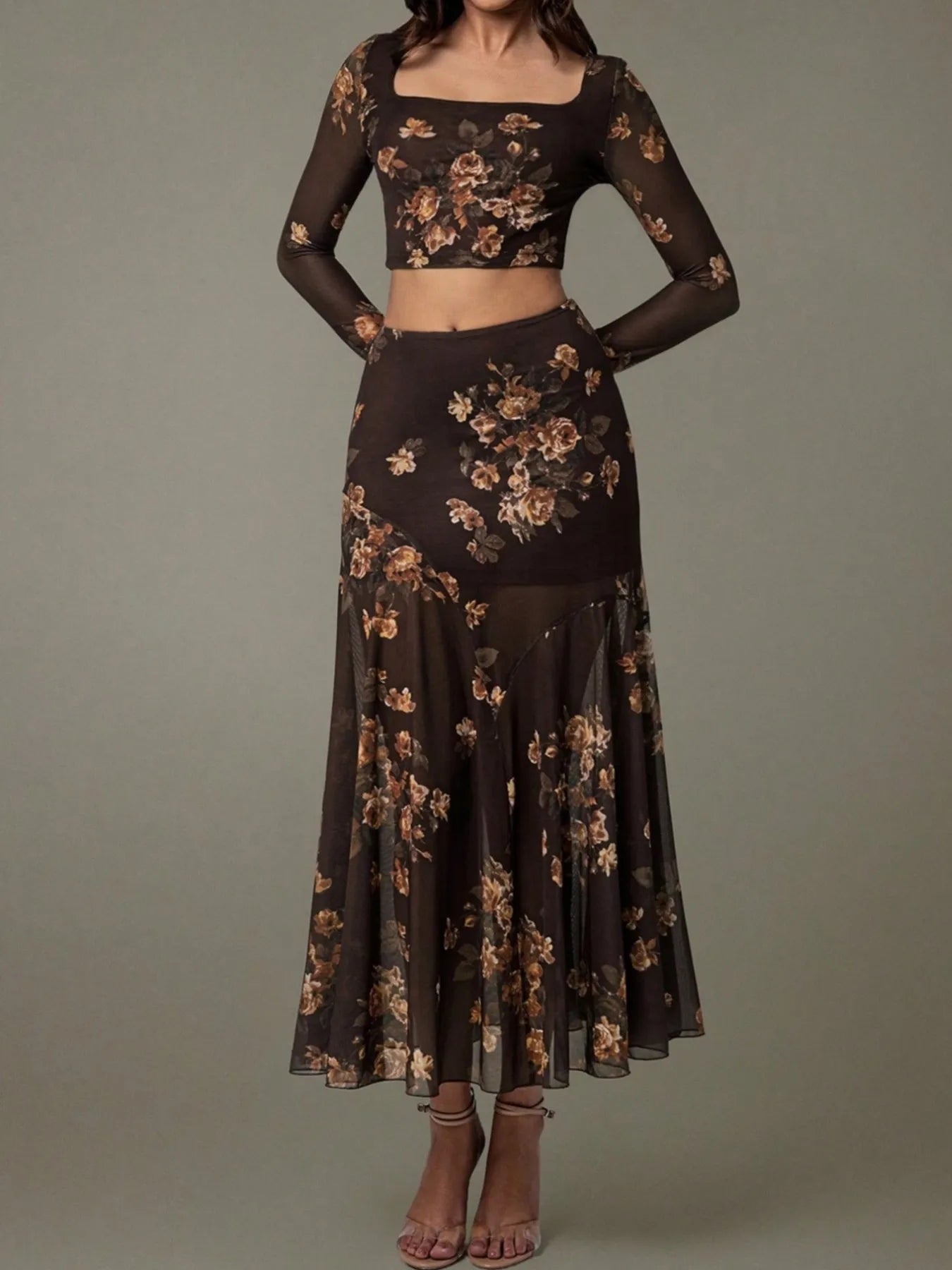 Floral Square Neck Top and Skirt Set - Tigbul's Variety Fashion Shop