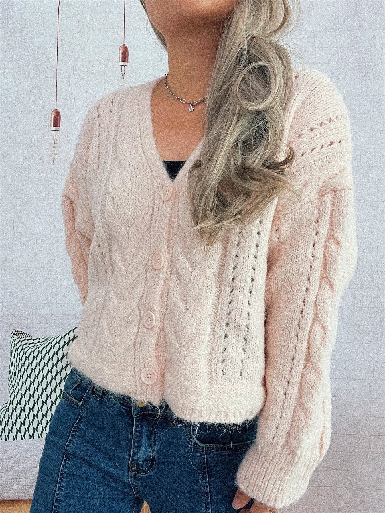 Cable Knit Button-Up Cardigan - Tigbul's Variety Fashion Shop