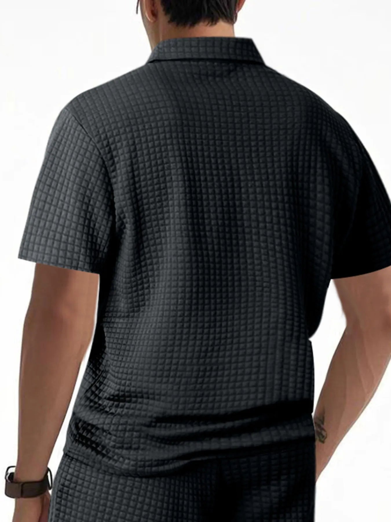 Men's Full Size Waffle Short Sleeve Polo with Zipper Detail Plus Size - Tigbul's Variety Fashion Shop