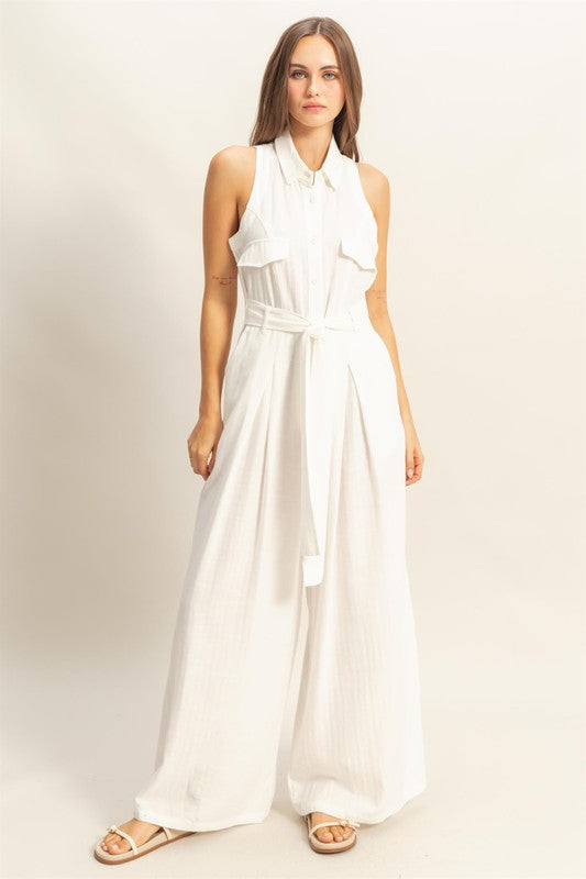 HYFVE Sleeveless Tie Waist Wide Leg Jumpsuit - Tigbul's Variety Fashion Shop