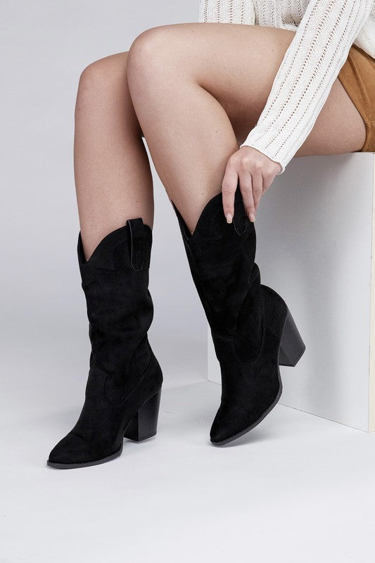 Women's Mid-Calf Point Toe Western Boots - Tigbul's Variety Fashion Shop