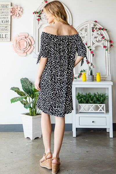 Short Sleeve Off Shoulder Animal Mini Dress - Tigbul's Variety Fashion Shop