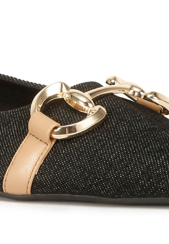 Cressida Denim Horsebit Detail Ballet Flats - Tigbul's Variety Fashion Shop