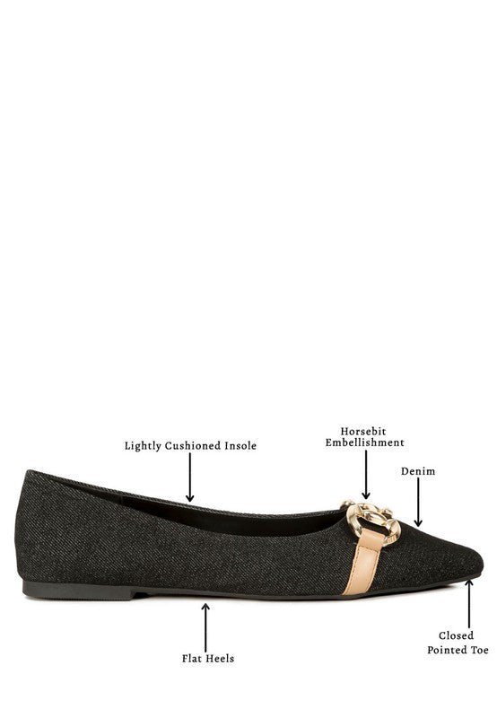 Cressida Denim Horsebit Detail Ballet Flats - Tigbul's Variety Fashion Shop