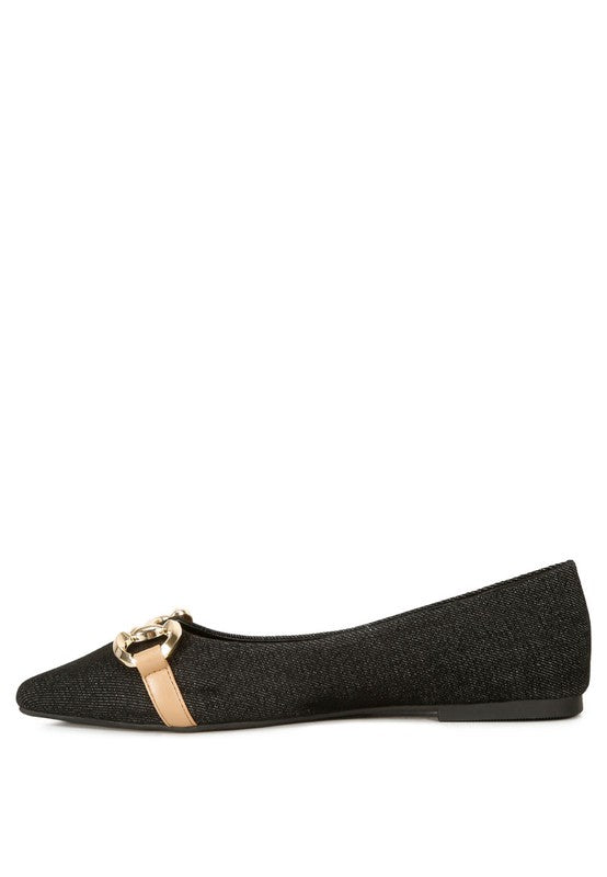 Cressida Denim Horsebit Detail Ballet Flats - Tigbul's Variety Fashion Shop