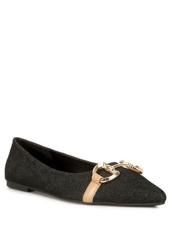 Cressida Denim Horsebit Detail Ballet Flats - Tigbul's Variety Fashion Shop