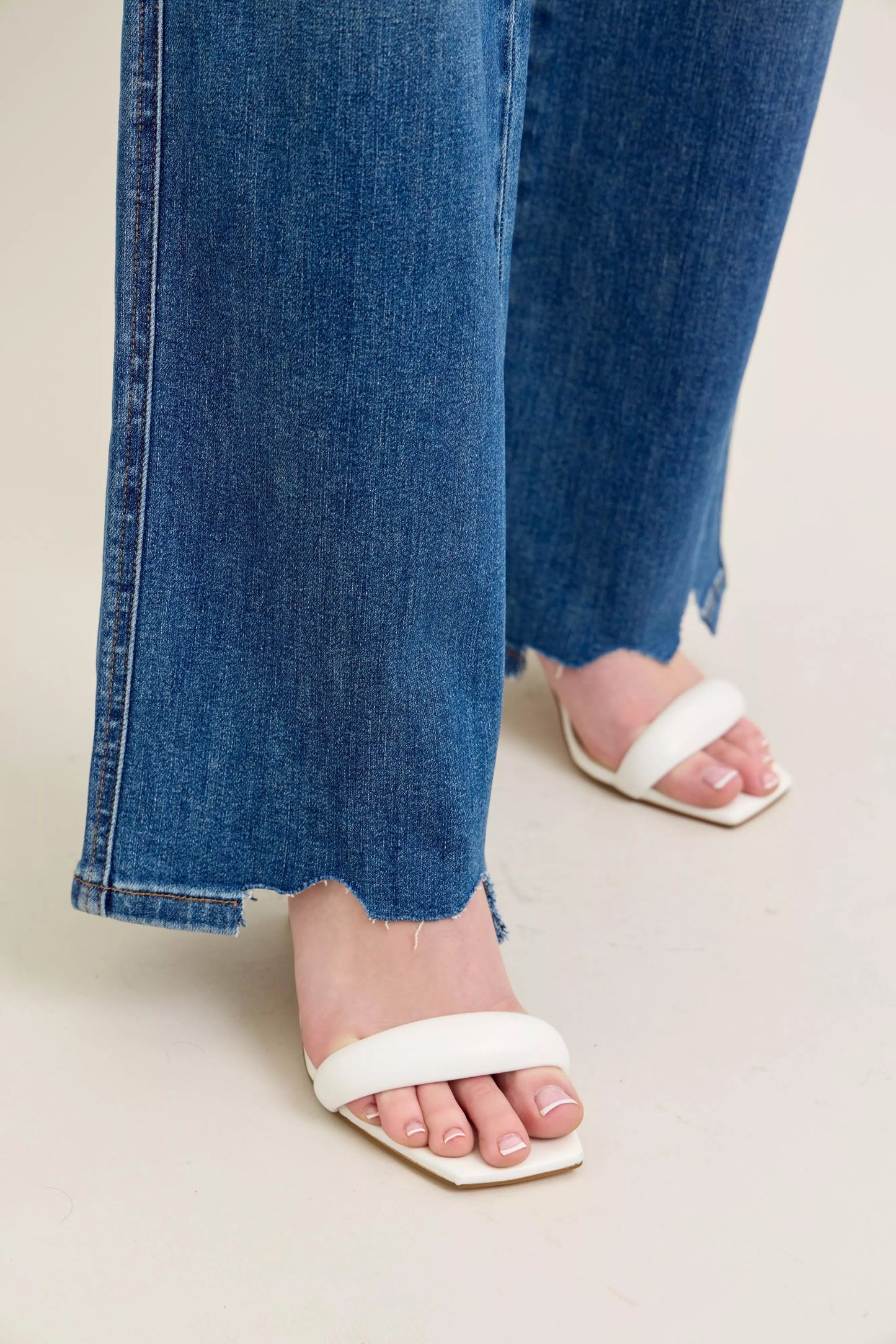Judy Blue Full Size High Waist Tummy Control Chew Hem Destroy Wide Jeans Plus Size - Tigbul's Variety Fashion Shop