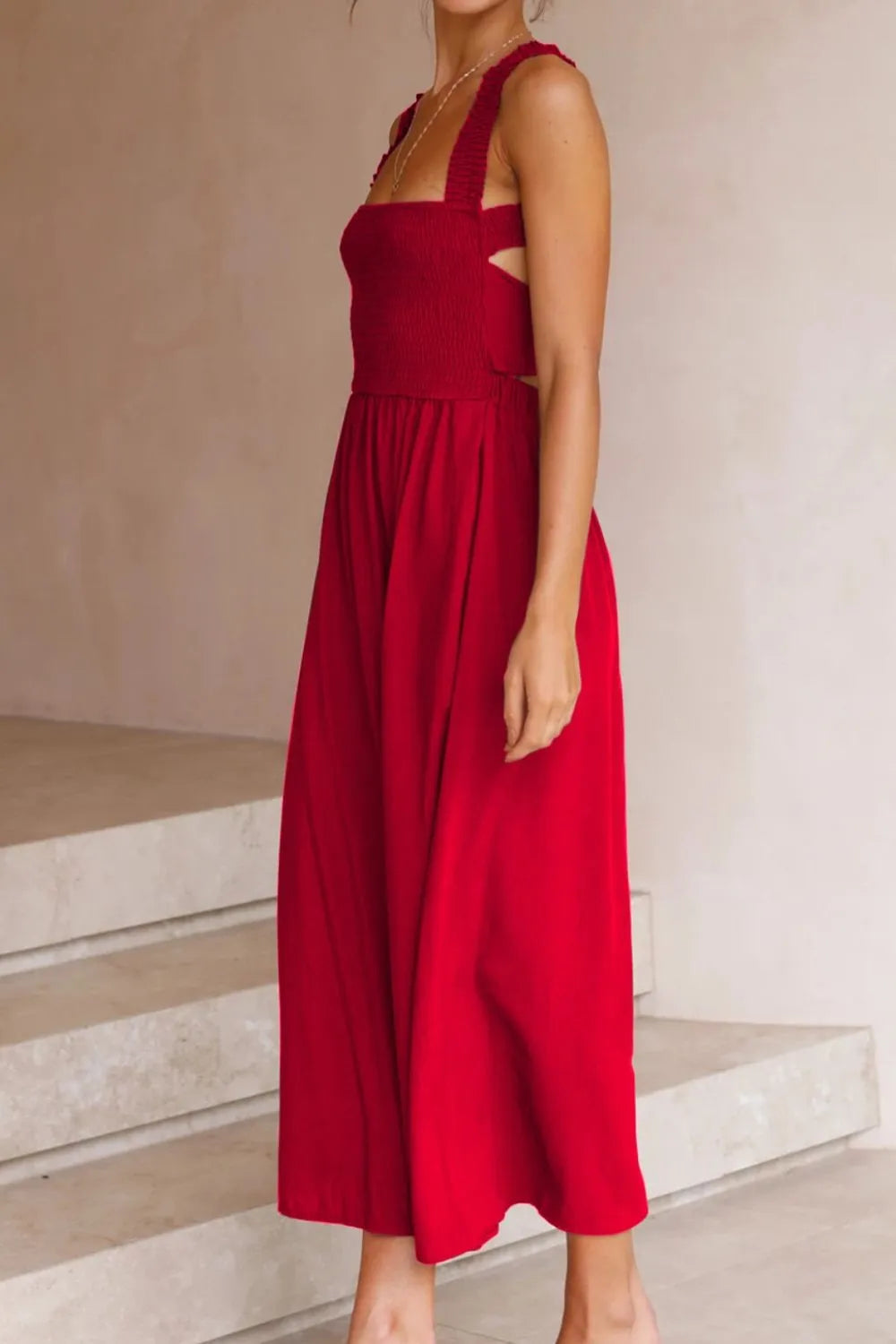 Crisscross Smocked Wide Strap Dress - Tigbul's Variety Fashion Shop