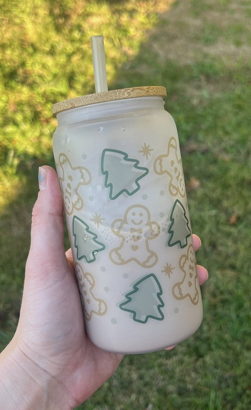 Gingerbread Tree Glass Can Drink Cup | Tigbuls Variety Fashion