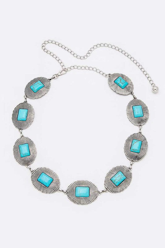 Turquoise Station Link Western Chain Belt - Tigbul's Variety Fashion Shop
