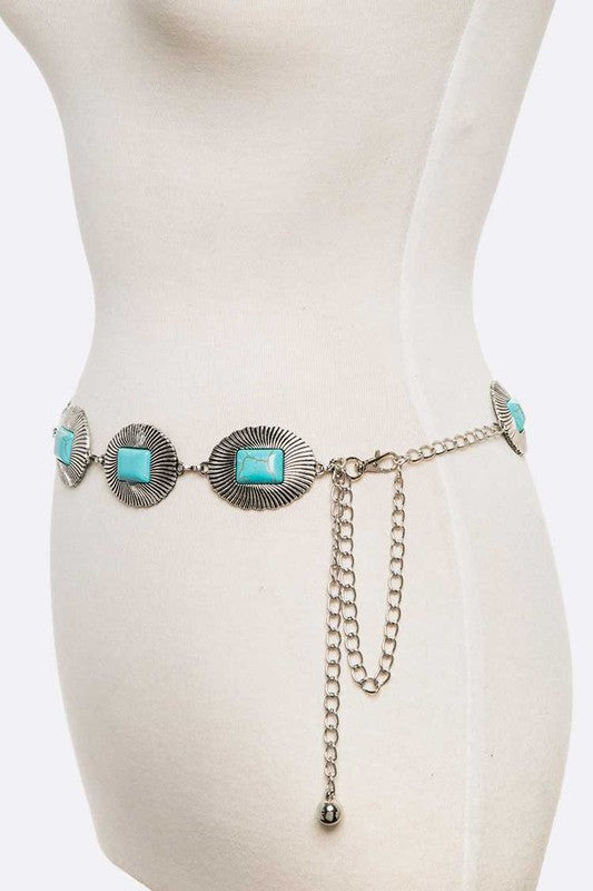 Turquoise Station Link Western Chain Belt - Tigbul's Variety Fashion Shop