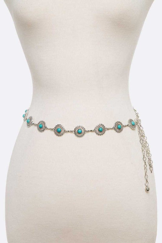 Turquoise Round Concho Chain Belt - Tigbul's Variety Fashion Shop