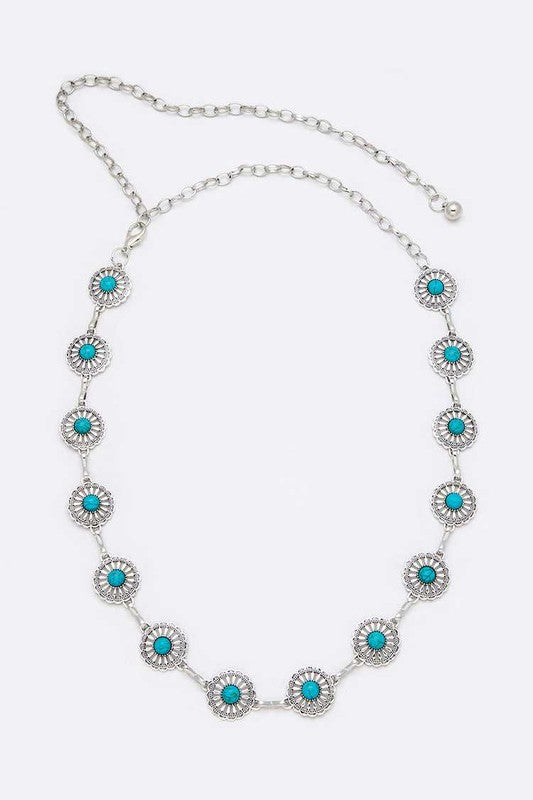 Turquoise Round Concho Chain Belt - Tigbul's Variety Fashion Shop