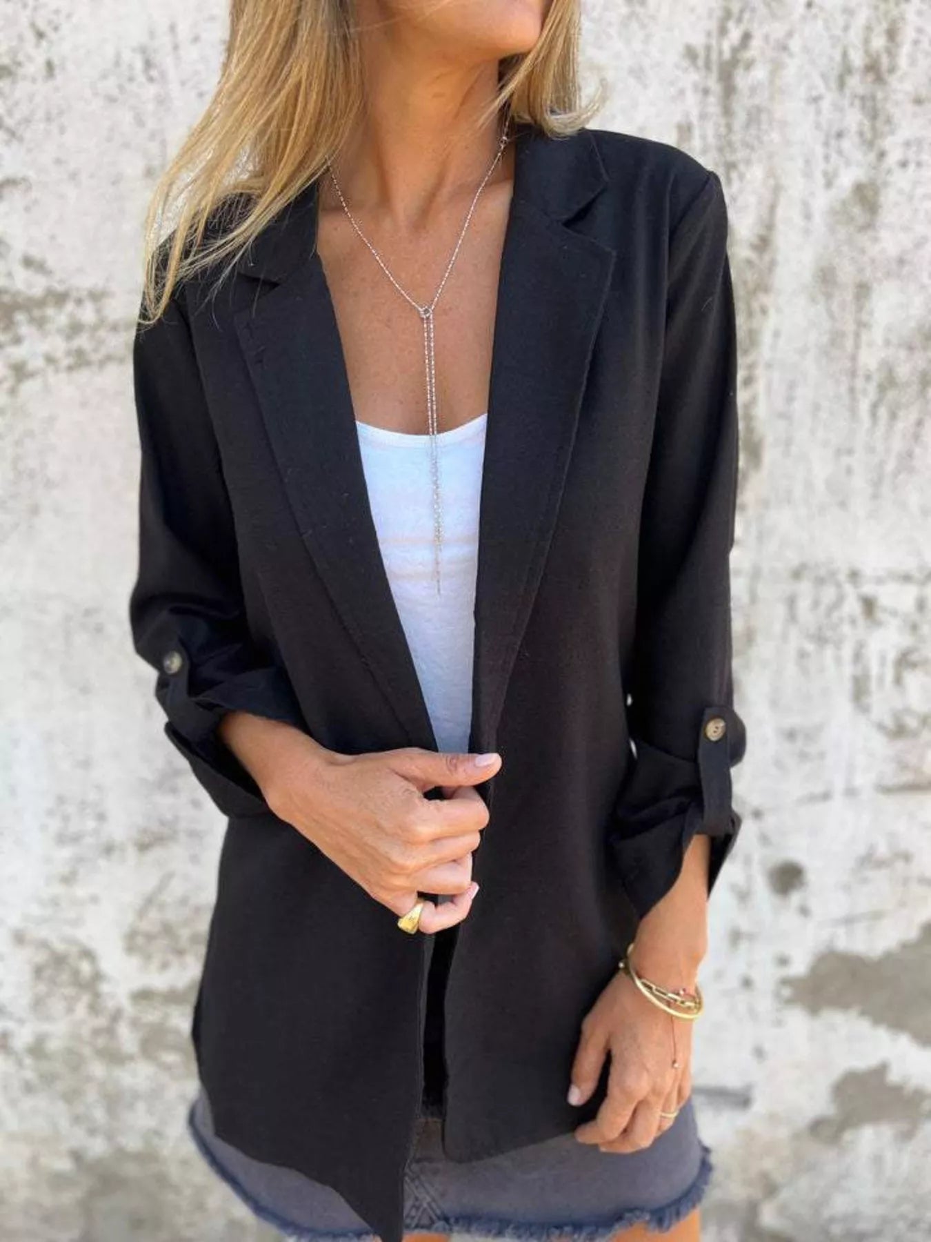 Full Size Lapel Collar Long Sleeve Blazer Plus Size - Tigbul's Variety Fashion Shop