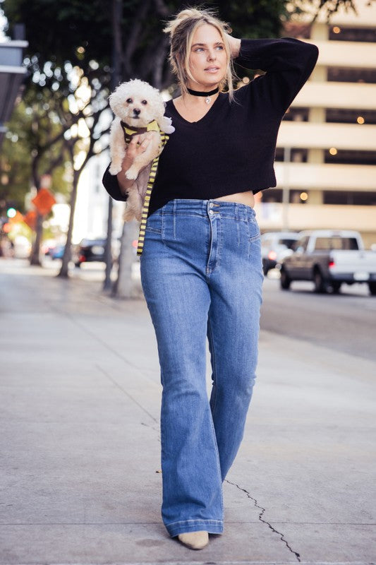 PLUS SIZE - HIGH RISE MODERN FLARE JEANS - Tigbul's Variety Fashion Shop