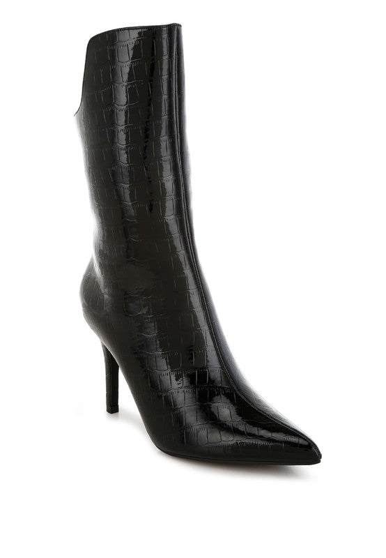 Kultrus Croco Stiletto Heel Mid-Calf Boots - Tigbul's Variety Fashion Shop