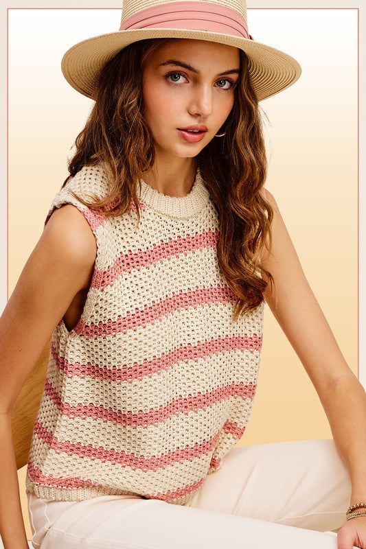 Chunky Stripe Sleeveless Sweater Top - Tigbul's Variety Fashion Shop