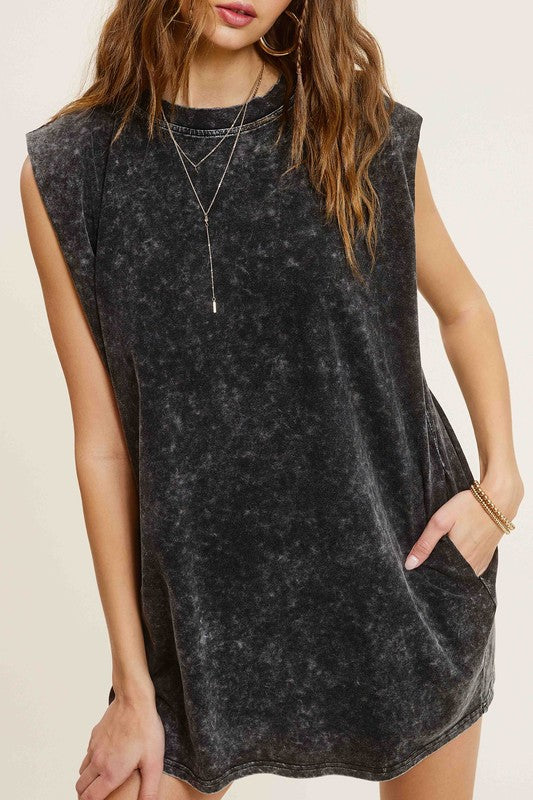 Mineral Washed Sleeveless Dress with Side Pockets - Tigbul's Variety Fashion Shop