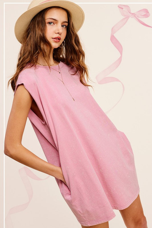 Mineral Washed Sleeveless Dress with Side Pockets - Tigbul's Variety Fashion Shop